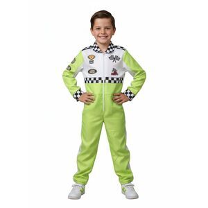 🏎️ Race Car Driver Costume Neon Green 6-7 Yrs NIP